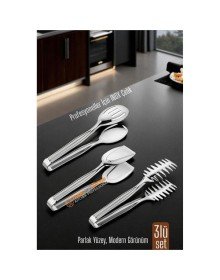 3’lü İnox Çelik Mutfak Maşa Seti - Makarna Pasta Salata Çok Amaçlı Maşa 3 lü SET