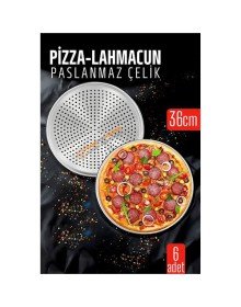 6 lı  Paslanmaz Çelik Pizza-Lahmacun Tepsisi – Delikli Tasarım ile Mükemmel Pişirme  36 cm