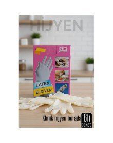 6'lı KUTULU Latex Eldiven Hijyenik, Esnek ve Çok Amaçlı Kullanım İçin
