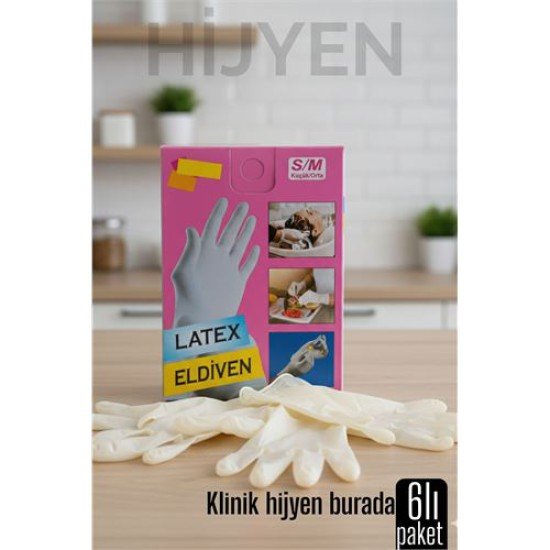 6'lı KUTULU Latex Eldiven Hijyenik, Esnek ve Çok Amaçlı Kullanım İçin 6'lı KUTULU Latex Eldiven Hijyenik, Esnek ve Çok Amaçlı Kullanım İçin