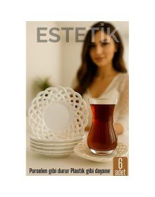 Porselen Görünümlü Plastik Çay Tabağı – 6’lı Set, Hafif, Şık ve Kırılmaz Tasarım