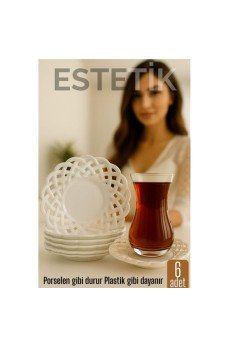 Porselen Görünümlü Plastik Çay Tabağı – 6’lı Set, Hafif, Şık ve Kırılmaz Tasarım