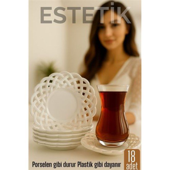 Porselen Görünümlü Plastik Çay Tabağı – 18'lı Set, Hafif, Şık ve Kırılmaz Tasarım Porselen Görünümlü Plastik Çay Tabağı – 18'lı Set, Hafif, Şık ve Kırılmaz Tasarım