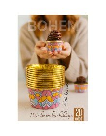 Bohem Yuvarlak Kek Kalıbı , Alüminyum  Cupcake Muffin Kalıbı 20'li Paket