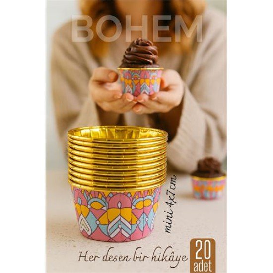 Bohem Yuvarlak Kek Kalıbı , Alüminyum  Cupcake Muffin Kalıbı 20'li Paket