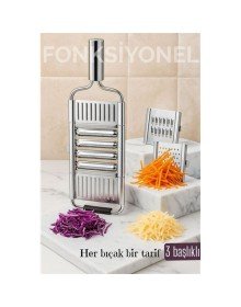 Paslanmaz Çelik Sebze Rendesi – Değiştirilebilir 3 Bıçaklı, Çok Fonksiyonlu, Hızlı ve Pratik
