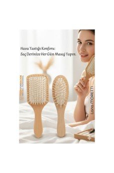 Doğal Ahşap Antistatik Hava Yastıklı Saç Fırçası (2 Boy: 23x8 & 22x6 cm) -