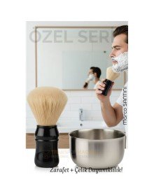 Klasik Tıraş Seti – Ahşap Saplı Fırça & 304 Paslanmaz Çelik Tıraş Tası