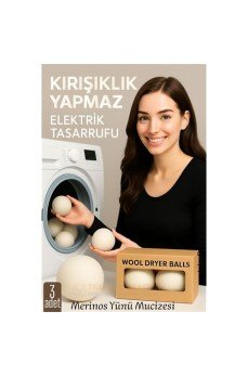 3’lü Kurutma Makina Topu – Merinos Yün Kurutma Topları Doğal Yumuşatıcı, Kırışık Önleyici, Enerji Tasarruflu