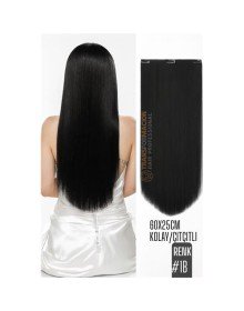 Doğal Görünümlü Düz Siyah Sentetik Kaynak Saç – RENK KOD:#1B  Kolay Tak Çıkar, Işıltılı Etki!