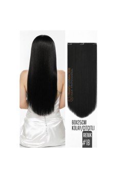 Doğal Görünümlü Düz Siyah Sentetik Kaynak Saç – RENK KOD:#1B  Kolay Tak Çıkar, Işıltılı Etki!