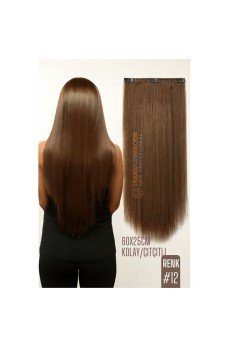 Doğal Görünümlü Düz Siyah Sentetik Kaynak Saç – RENK KOD:#12  Kolay Tak Çıkar, Işıltılı Etki!