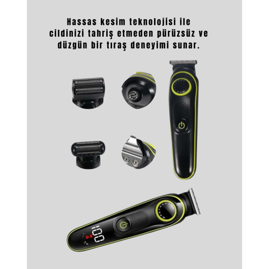 5 Başlıklı Çok Fonksiyonlu Saç Kesme ve Sakal Düzeltme Makinesi Erkek Bakım Aleti