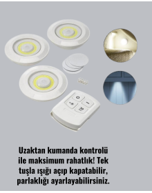 Çok Amaçlı Kullanım İçin Kablosuz Yapışkanlı 3 Lü Uzaktan Kumandalı Led Spot Lamba