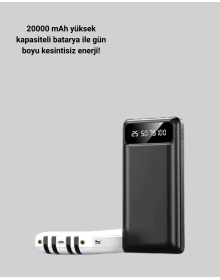 20.000mAh PD Powerbank LED Işık LCD Ekran Dahili Kablo Çoklu Giriş