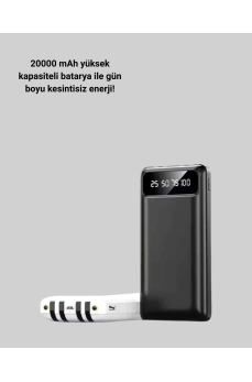 20.000mAh PD Powerbank LED Işık LCD Ekran Dahili Kablo Çoklu Giriş