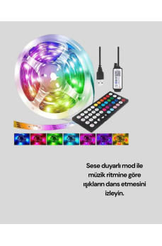 10 Metre Smart Şerit Led Bluetooth Telefon Kontrollü USB Enerjili