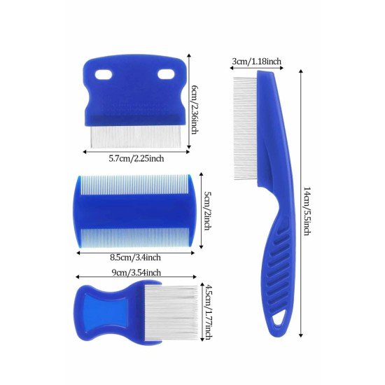 4'lü Bit Pire Tarağı Set Kedi Köpek Evcil Hayvan Tüy Toplayıcı Mavi