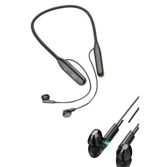 100 Saat Kablolu Boyun Askılı Dijital Göstergeli Bluetooth Kulaklığı