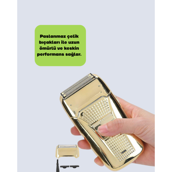 Altın Renk Kablolu Sakal Tıraş Makinesi Çelik Bıçaklı 3W Motor