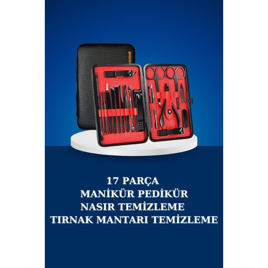 17 Parça Manikür Seti Taşınabilir Özel Çantalı El ve Ayak Bakımı Tırnak Batığı Temizleme 17 Parça Manikür Seti Taşınabilir Özel Çantalı El ve Ayak Bakımı Tırnak Batığı Temizleme