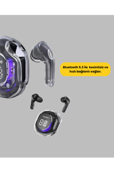 Bluetooth 5.3 Kablosuz Kulaklık 30mm Sürücü LED Ekranlı Mikrofonlu