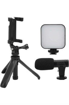 Akıllı Telefon Vlog Kiti Tripod Mini Mikrofonlu Telefon Tutucu