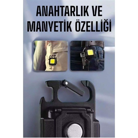 Anahtarlık Çok Amaçlı Mıknatıslı Taşınabilir Işık Led Şarjlı
