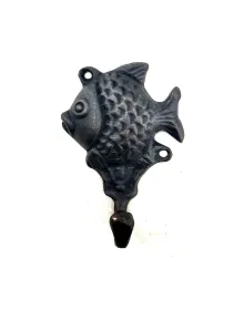 Antika Tarz Dekoratif Pirinç Balık Figürlü Askı - 84x51mm, Oksit