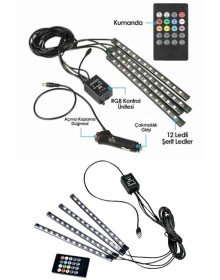Araç İçi Ayak Altı Led 12 Led Işık Sese Müziğe Duyarlı RGB Işıklı Aydınlatma Seti