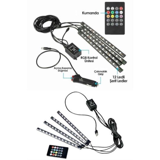 Araç İçi Ayak Altı Led 12 Led Işık Sese Müziğe Duyarlı RGB Işıklı Aydınlatma Seti Araç İçi Ayak Altı Led 12 Led Işık Sese Müziğe Duyarlı RGB Işıklı Aydınlatma Seti