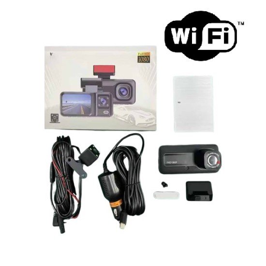 Araç Kamerası - 3 Kameralı Wifi Ön , İç ve Arka Full HD DVR Araç İçi Ekranlı Kamera
