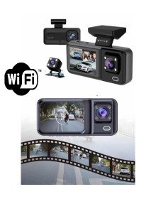 Araç Kamerası - 3 Kameralı Wifi Ön , İç ve Arka Full HD DVR Araç İçi Ekranlı Kamera