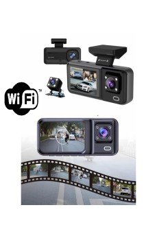 Araç Kamerası - 3 Kameralı Wifi Ön , İç ve Arka Full HD DVR Araç İçi Ekranlı Kamera Araç Kamerası - 3 Kameralı Wifi Ön , İç ve Arka Full HD DVR Araç İçi Ekranlı Kamera