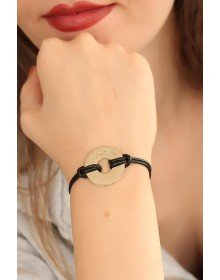 HAPPY (Mutlu) Siyah Deri İpli Unisex Mood Bileklik