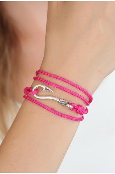 Fuşya Renk Gümüş Metal Kancalı Bayan Çoklu Bileklik