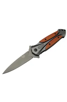 Benchmade DA27B Gri Sivri Kamp Çakı 20cm - Yarı Otomatik, Kemerlikli, Kutulu, Ahşap - Metal Sap