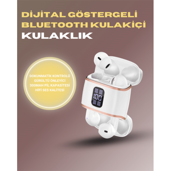 Bluetooth 5.3 Kulaklık – 4 Adet, Çift Kulaklıklı, Dijital Göstergeli, ANC + ENC