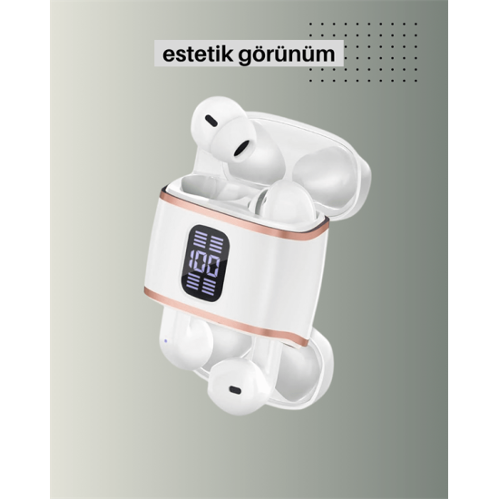 Bluetooth 5.3 Kulaklık – 4 Adet, Çift Kulaklıklı, Dijital Göstergeli, ANC + ENC