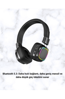Bluetooth 5.3 Rainbow Işıklı Kulak Üstü Kablosuz Kulaklık Bluetooth 5.3 Rainbow Işıklı Kulak Üstü Kablosuz Kulaklık
