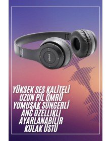 Bluetooth Kablosuz Kulaklık Siyah Wireless 5.0 Kulak Üstü Uzun Pil Ömrü