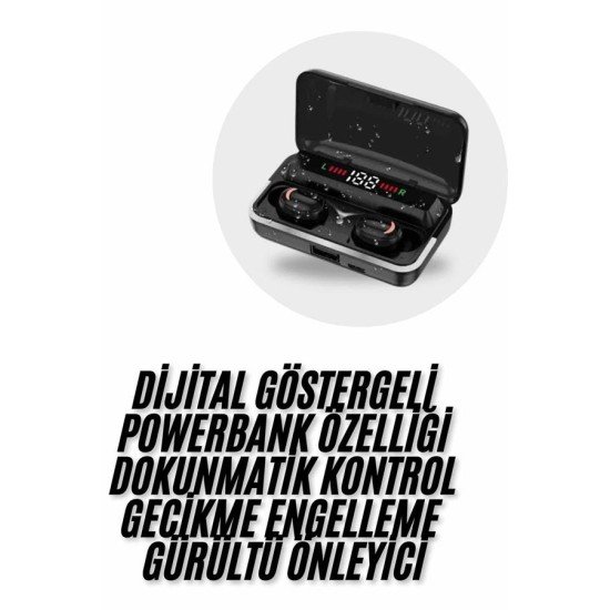 Bluetooth Kulaklık Dijital Şarj Göstergeli Powerbankli Bass Özellikli Kablosuz Kulakiçi 5.1 Mikrofonlu