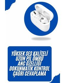 Bluetooth Kulaklık Kulak İçi Silikonlu Stereo Yüksek Ses Kaliteli Dokunmatik