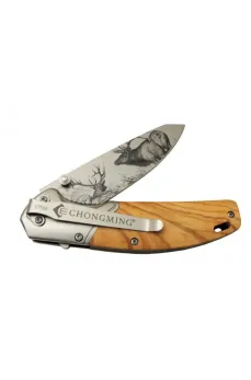 Chongmıng CM98 Geyikli Ahşap Çakı 20 cm Manuel, Kemerlikli