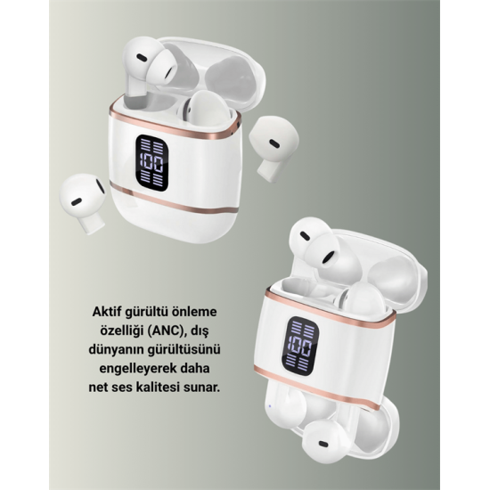 Çift Kulaklıklı Bluetooth Kulaklık – 4 Adet, ANC-ENC, Şarj Kutulu, Dijital Göstergeli Çift Kulaklıklı Bluetooth Kulaklık – 4 Adet, ANC-ENC, Şarj Kutulu, Dijital Göstergeli