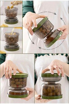 Çift Taraflı Süzgeçli  Kapaklı Zeytinlik - Suyu Süzen Zeytin Turşu Saklama Kabı