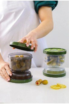 Çift Taraflı Süzgeçli  Kapaklı Zeytinlik - Suyu Süzen Zeytin Turşu Saklama Kabı