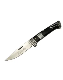 Columbia MB3936B Siyah Av / Kamp Çakısı 20cm- Manuel, İşlemeli, Kemerlikli, Ahşap Sap