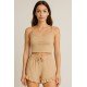 Crop Takım - Askılı Crop Takım Likralı Bej (XL)
