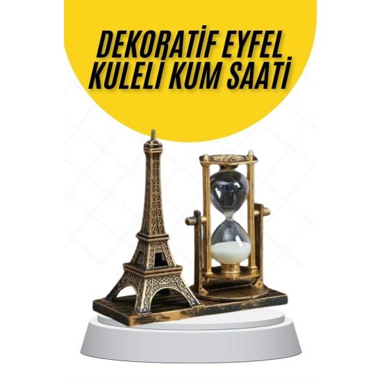 Dekoratif Eyfel Kulesi ve Kum Saati Vintage Tarzı Masa Süsü Biblo